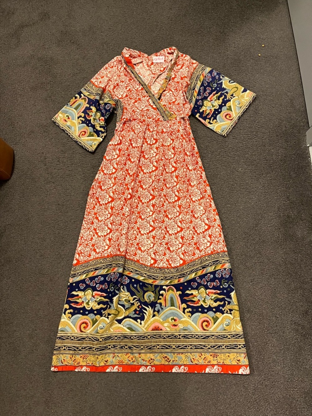 Vintage Gilead Floral Dragon Kimono Style Maxi Dress - Picture 2 of 11